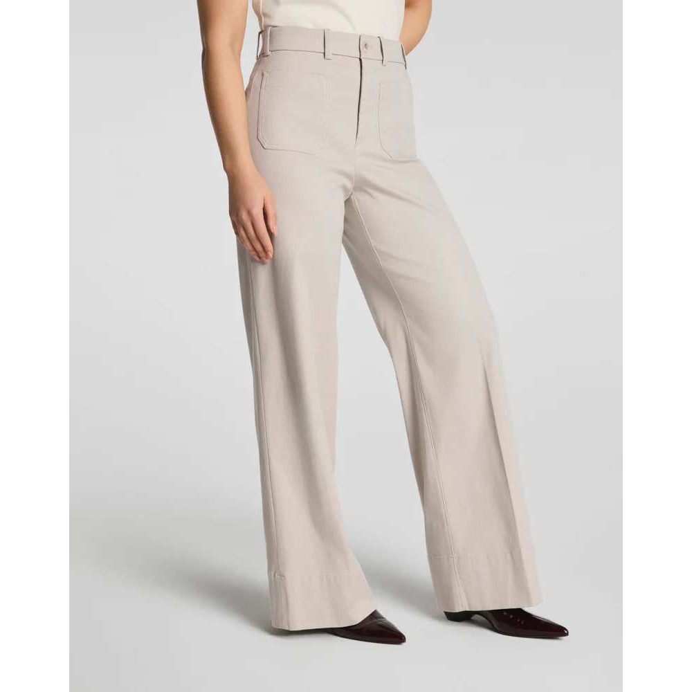 Spanx Twill Wide Leg Crop Pants Size M Beige Khaki Minimalist Office Workwear